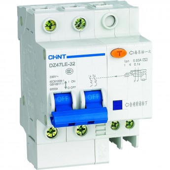 DZ47LE-32 2P 10А 30мА тип AC х-ка C Диф. автомат CHINT 50/60 Гц IP20