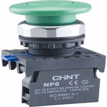 Грибок" Φ40мм NP8-01M/13 без подсветки, самовозв., зелен., 1НЗ, IP65 (R) Кнопка упр. CHINT Зеленый AC/DC "GPIBOK"-Φ40MM-NP8-01M/13-BEZ-PODCBETKI,-CAMOBOZB.,-ZELEH.,-1HZ,-IP65-(R)