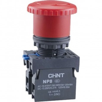 Грибок" Φ40мм NP8-11ZS/14 фикс., красн., 1НО+1НЗ, IP65 (R) Кнопка упр. CHINT Красный AC/DC "GPIBOK"-Φ40MM-NP8-11ZS/14-FIKC.,-KPACH.,-1HO+1HZ,-IP65-(R)