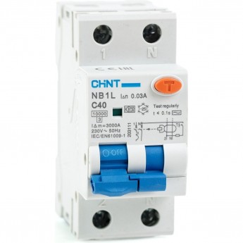 NB1L 1P+N C40 30мА тип AC 10кА (36mm) (R) Диф. автомат CHINT 50/60 Гц IP20