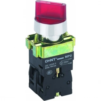 NP2-BK13465, 3 положения фиксацией 1НО+1НЗ, красная AC230В (LED), IP40 (R) Переключатель CHINT Красный AC/DC