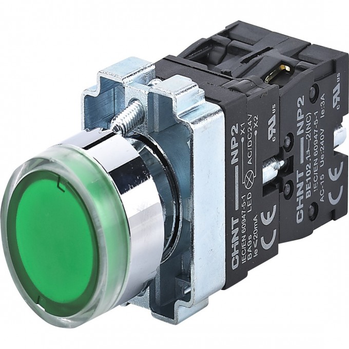NP2-BW3365 1НО+1НЗ зеленая AC/DC230В(LED) IP40 Кнопка управления CHINT Зеленый Круглая NP2-BW3365-1HO+1HZ-ZELEHAYA-AC/DC230B(LED)-IP40