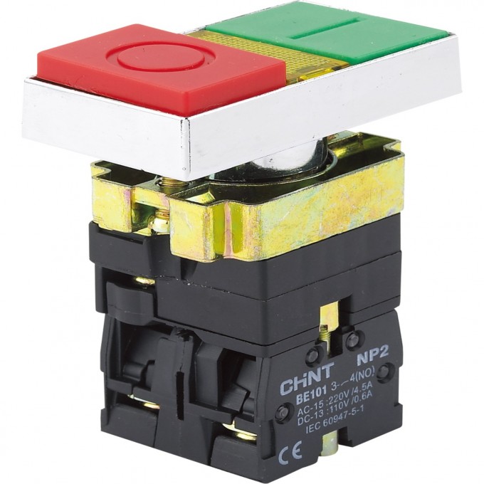 NP2-BW8465 белый корпус, 1НО+1НЗ, AC/DC230В (LED), IP40 (R) Двойная кнопка CHINT Красный/Зеленый Овал NP2-BW8465-BELYII-KOPPYC,-1HO+1HZ,-AC/DC230B-(LED),-IP40-(R)