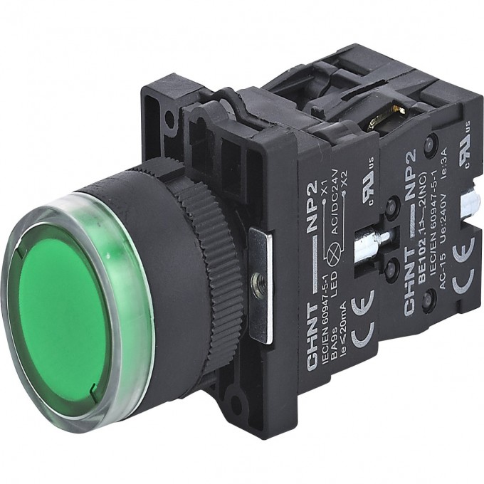 NP2-EW3365 1НО+1НЗ зеленая AC/DC230В(LED), IP40 (R) Кнопка управления CHINT Зеленый Круглая NP2-EW3365-1HO+1HZ-ZELEHAYA-AC/DC230B(LED),-IP40-(R)