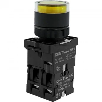 NP2-EW3565 1НО+1НЗ желтая AC/DC230В(LED), IP40 (R) Кнопка управления CHINT Желтый Круглая