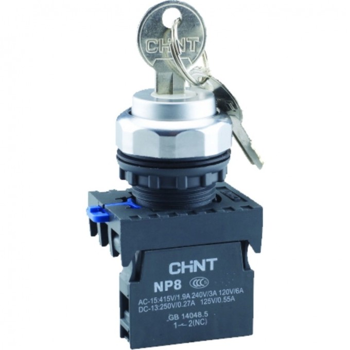 NP8-01Y/21, 2 положения фиксацией, 1НЗ, IP65 (R) Переключатель ключом CHINT Черный AC/DC NP8-01Y/21,-2-POLOJEHIYA-FIKCACIEI,-1HZ,-IP65-(R)