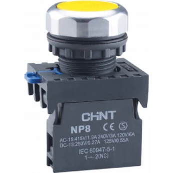 NP8-02BN/5 без подсветки, самовозв., желт., 2НЗ, IP65 (R) Кнопка упр. CHINT Желтый AC/DC