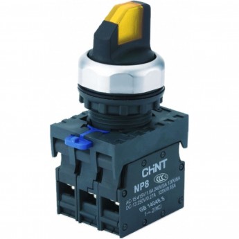 NP8-10XD/215, 2 полож. фикс., желт., AC110-230В(LED), 1НО+1НЗ, IP65 (R) Переключатель CHINT Желтый AC/DC