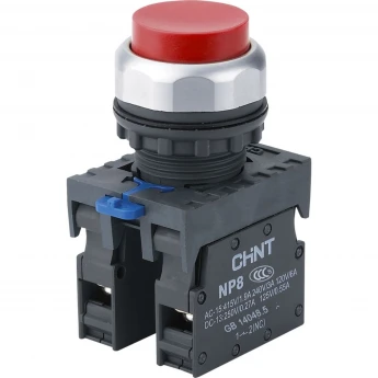 NP8-11GN/4 без подстветки, самовозвратом, красн., 1НО+1НЗ, IP65 (R) Кнопка упр. выступ., CHINT Красный AC/DC