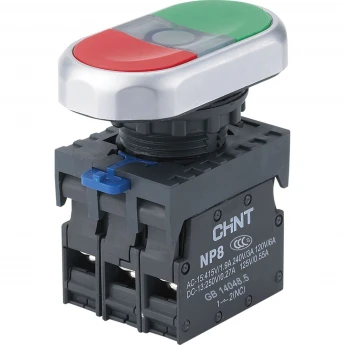NP8-11SD 1НО+1НЗ красная AC110В-220В(LED) IP65 (R) Двойная кнопка CHINT Красный AC/DC