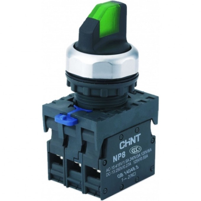 NP8-11XD/313, 3 полож., фикс., зелен., AC110-230В(LED), 1НО+1НЗ, IP65 (R) Переключатель CHINT Зеленый AC/DC NP8-11XD/313,-3-POLOJ.,-FIKC.,-ZELEH.,-AC110-230B(LED),-1HO+1HZ,