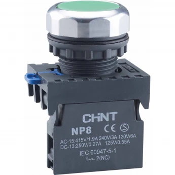 NP8-20BN/3 без подсветки, самовозв., зеленый, 2НО, IP65 (R) Кнопка упр. CHINT AC/DC 1
