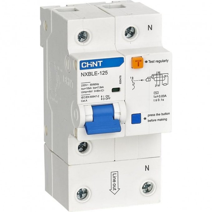 NXBLE-125 1P+N 80А, х-ка C 300мА, электронный тип AС, х-ка C, 10кА (R) Диф. автомат CHINT AC 50/60 Гц NXBLE-125-1P+N-80A,-X-KA-C-300MA,-ELEKTPOHHYII-TIP-AC,-X-KA-C,-1
