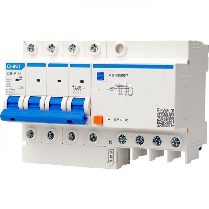 NXBLE-63 4P D32 300мА тип AC 6кА (R) Диф. автомат CHINT 50/60 Гц IP20 NXBLE-63-4P-D32-300MA-TIP-AC-6KA-(R)
