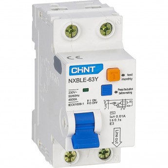 NXBLE-63Y 1P+N 10А 30мА электронный тип AС, х-ка D, 4,5кА (R) Диф. автомат CHINT AC 50/60 Гц
