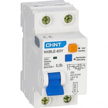 NXBLE-63Y 1P+N 10А 30мА электронный тип AС, х-ка D, 4,5кА (R) Диф. автомат CHINT AC 50/60 Гц